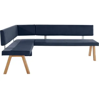 Home affaire Eckbank Rio, Massivholz in Eiche geölt, Esszimmerbank bequem gepolstert blau|grau 170 cm x 89 cm x 140 cm