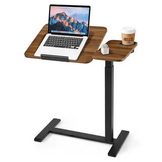 Vevor Beistelltisch 700x400 mm Laptoptisch Nachttisch Sofatisch Stehpult, fürs Homeoffice, Höhenverstellbar von 680 bis 1080 mm, Pflegetisch mit Rollen, Neigbarer Tischplatte & Getränkehalter, Braun