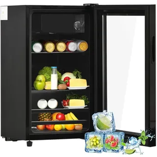Merax Kühlschrank 76L mit Gefrierfach, Glastür, verstellebare Ablage, Getränkekühlschrank SC-76A, 71.6 cm hoch, 40 cm breit, Mini Kühlschrank, Kühl- und Gefrierfunktion, freistehend schwarz 40 cm x 71.6 cm x 48.5 cm