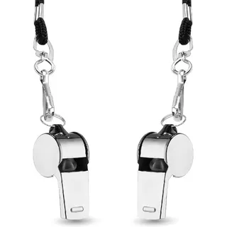 TK Gruppe Timo Klingler 2er Set Trillerpfeife aus Edelstahl mit Band - Pfeife für Schiedsrichter & Beamte - Whistle - Schiedsrichterpfeife für Kinder & Sportunterricht