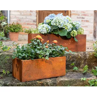 Dekoleidenschaft 2 Pflanzkästen aus Metall in Rost-Optik, Outdoor Blumenkasten, Pflanzkübel, Hochbeet, Garten-Deko für Außen