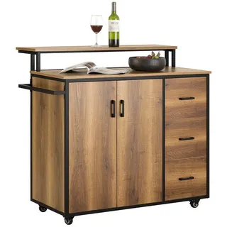 SoBuy Küchenwagen mit Arbeitsplatte Kücheninsel Türen und Schubladen Dunkelbraun 106x49x105cm Industriell