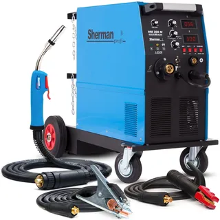 ALLWELD Sherman MIG 300M - 300A MIG MAG Schweißgerät Schutzgas 400V mit 4-Rollen Drahtvorschub - MMA und Lötschweißen - Profi Schutzgasschweißgerät mit Fahrwerk - Set:Solo