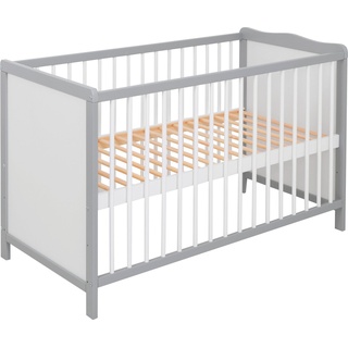 Lüttenhütt Babybett "Glenn", 3-fach höhenverstellbar, hochwertiges Kiefernholz, in mehreren Farben, 60x120 cm, mit Schlupfsprossen, klassisches Design grau|weiß