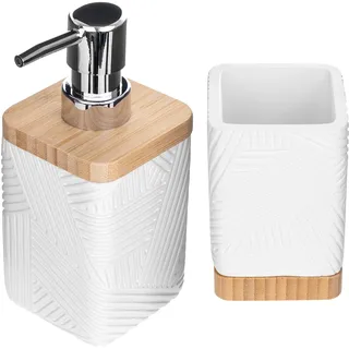 KADAX 2er Set für Badezimmer, Zahnputzbecher & Spülmittelspender, Dekorativer Zahnbürstenbecher, Moderner Seifenspender für Spülmittel (Eckig Weiß)