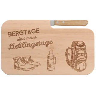 Spruchreif | Holz- Brotzeitbrett mit Messer und Gravur „Bergetage sind meine Lieblingstage“ | Geschenkidee für Wanderer & Outdoor-Fans | Perfekt für Frühstück & Brotzeit unterwegs
