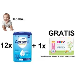 Aptamil Pronutra Pre 12x800g plus 1 Packung Hipp Windeln Größe 2 GRATIS