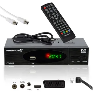 PremiumX Kabel-Receiver DVB-C FTA 530C Digital FullHD TV Auto Installation USB Mediaplayer SCART HDMI inkl. Antennenkabel