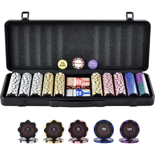 Vevor Pokerchip-Set, 500-teiliges Pokerset, Clay Komplettes Pokerspielset mit ABS-Pokerkoffer, Karten, Knöpfe und Würfel, Komplett Set 9-10 Spiel...