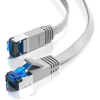 JAMEGA - 4m CAT.7 Netzwerkkabel Flach Ethernet Kabel Patchkabel in Grau | Gigabit Lan 10Gbit/s | 600MHz | Cat-7 Rohkabel U/FTP PIMF Schirmung mit RJ45 Stecker | Router Switch Modem