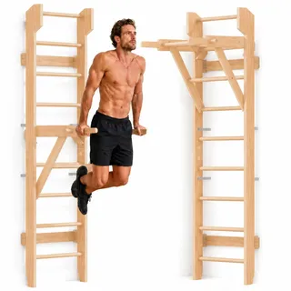 COSYLAND Sprossenwand Holz Kletterwand für Kinder & Erwachsene Indoor | 35 mm Rundstäbe, 8 Wandbefestigungspunkte, bis 100 kg belastbar, Montageset inklusive