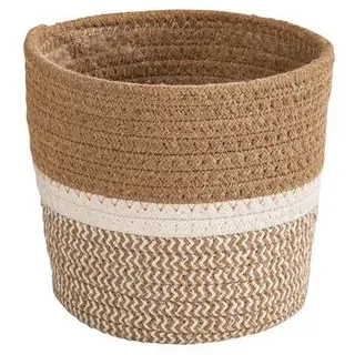 Dehner Seegras-Korb Harmony, rund, Hellbraun, Weiß