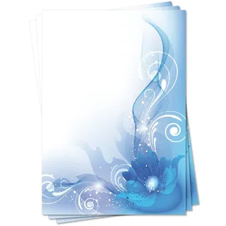 Motiv Briefpapier (MPA-5147, DIN A4, 100 Blatt) türkis blau Blumen Ornamente Muster blaues farbiges Motivpapier