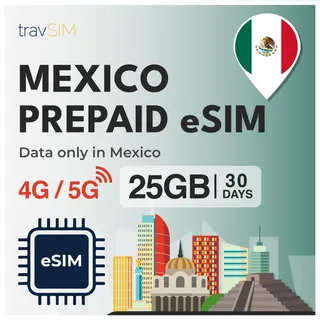 travSIM eSIM Mexiko | 25GB Mobile Daten | unbegrenzter Internetzugang für Google, Facebook, Whatsapp, Instagram und mehr | Der Plan auf Dieser SIM-Karte für Mexiko ist 30 Tage lang gültig.