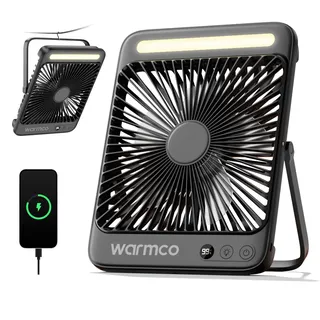 Warmco D4 Akku Camping Ventilator 20000mAh, LED-Lampe, 15–48 Std. | Leiser Ultraflacher Ventilator Mit Display & Haken Für Zelt, Büro, Wohnmobil, Schlafzimmer Und Stromausfall