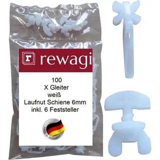 rewagi Gardinengleiter 100 X Gleiter & 6 Feststeller, Überklipshaken, Faltenhaken, Gardinen, Vorhänge, Gardinenstangen, Innenlaufsysteme, Gardinenschienen, Gardinenleiste, (106-St., 100 X Gleietr & 6 Feststeller), Laufnut - Spurbreite Gardinenschiene 6mm