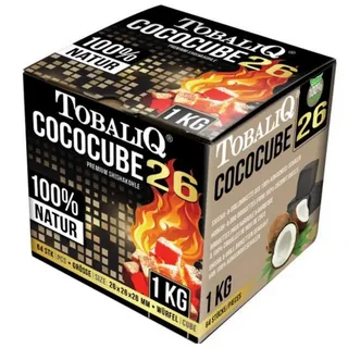 h2i 1 KG Premium Kohle | Naturkohle Kokosnuss und BBQ | Hochwertige Kokos Coal Briketts für Grill - Würfel Kohle | Grillkohle mit Langer Brenndauer | 1 KG - 72 Würfel