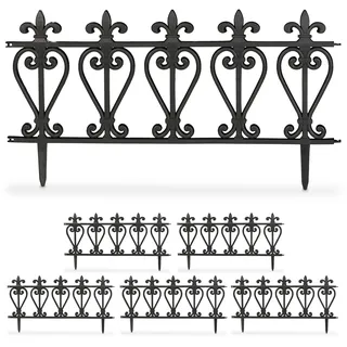 Relaxdays Beeteinfassung, 6er Set, Kunststoff, HxB: je 32,5 x 61 cm, Beetumrandung Garten, Zierzaun zum Stecken, schwarz