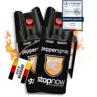 stopnow - 2er Set Pfefferspray & KO-Spray für Selbstverteidigung, Bären & Hunde-Abwehr - Pepper Jet-Sprüh-Strahl - Abwehrspray klein - Tier-Abwehr-Spray, Bärenspray & Verteidigungsspray für Unterwegs