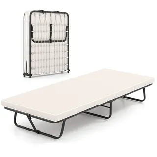 COSTWAY 190 x 80 cm Gästebett mit Matratze, klappbares Einzelbett, stabiles Metallbett bis 170 kg, Klappbett mit Memory-Schaum und Metallrahmen