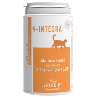 V-INTEGRA Gatto Adulto (Erwachsene Katze) - Komplettes Vitamin und mineralstoffreiches Ergänzungsfuttermittel für Heim-Diät Ernährung ausgewachsener Katzen jeden Alters - 200g - Made in Italy