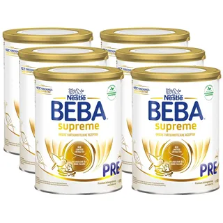 BEBA SUPREME PRE - Anfangsmilch von Geburt an, Patentiertes Produkt, Nur Laktose, Ohne Palmöl, Ohne Fischöl, Babynahrung, Baby-Milchpulver, 6er Pack (6 x 800g)