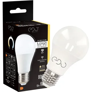 EDO MARI LED Glühbirne Lampe für E27 Sockel Glühbirne mit Bewegungsmelder und Dämmerung LED-Lampe Sparlampen E27 8,5 Watt 3000 K Warmweiß 806 Lumen LED-Leuchtmittel Nicht Dimmbar Energiesparlampe