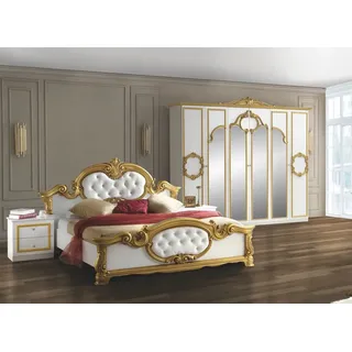 Interdesign24 Schlafzimmer-Set Barokko, (im klassischen Barock Stil, 4-Teilig), Weiß/Gold Hochglanz