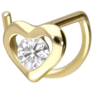 PIERCINGLINE Nasenpiercing 14/18 Karat Gold Nasenstecker Spirale MOISSANIT + HERZ (Nasenstecker, 1-tlg) goldfarben