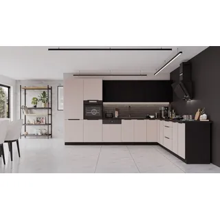 Küchen-Preisbombe Winkelküche ARONA + SIENA L-Form 350 cm Kaschmir + Schwarz