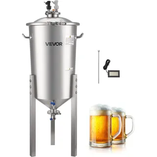 VEVOR konischer Gärbehälter Edelstahl 30 L Gärtank für Heimbrauen, Gärkessel mit konischem Boden & Verlängerungsbeinen & Deckel & Griff & Thermometer, Gärfass für Wein- und Biergärung