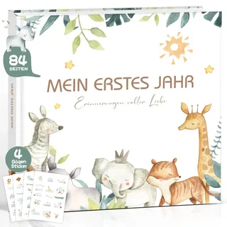 Babyalbum Mein erstes Jahr, Meilensteinbuch Baby Dschungel, Babytagebuch für Babys erstes Lebensjahr, Erinnerungsalbum zur Geburt, Baby Geschenk für Jungen und Mädchen