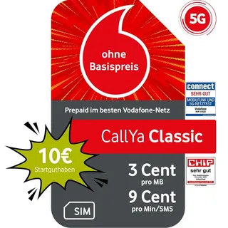 Vodafone Prepaid CallYa Classic | 10 EUR Startguthaben I ohne Vertrag | 5G-Netz | 9 Ct. pro Min/SMS