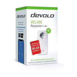 devolo Wi-Fi Repeater+ ac: Wi-Fi-Repeater mit Steckdose, schnelleres Internet Dank Dual Wi-Fi-Technologie, kompatibel mit Allen Routern (1200Mbit/s, 2X LAN-Ports, AP-Modus, Access Point)