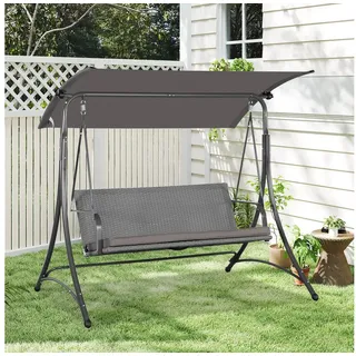 Angel Living Hollywoodschaukel 3-Sitzer Gartenschaukel mit Sonnenschutz, Rattan Optik, 173x113x157cm, 3-Sitzer, 1 tlg., Schaukelstuhl für Garten & Terrasse, bis 250 kg Belastbar grau