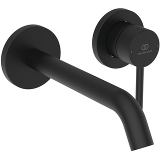 Ideal Standard Ceraline Nuovo Wand-Waschtischarmatur Wandmontage, Bad-Wandarmatur mit Auslauf, Mischbatterie Wasserhahn, Wassersparend, Schwarz silk black