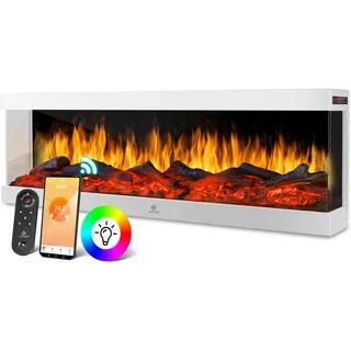 Kesser KESSER® Elektrokamin 3D Wandkamin Elektrischer Kamin mit Heizung 9 Farbmodi LED Flammeneffekt, 900/1800 W Kaminofen Wand und Einbaukamin Wandmontage Heizung App-Funktion Fernbedienung