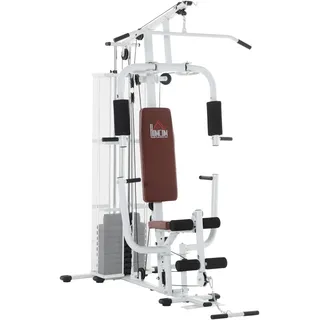 Homcom Kraftstation mit Stahlnetz Latzug Metall Kunstleder Weiß 150x110x210cm