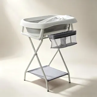 babywann mit Rahmen 80 cm - faltbare Babywanne mit Ständer - sicher für Neugeborene (Grau mit Badewannenablage)