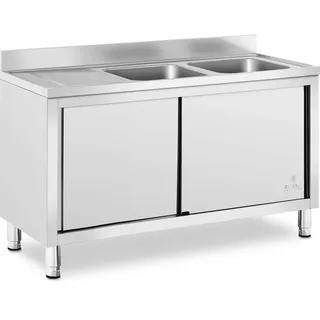 Royal Catering Spülenschrank 2 Becken Edelstahl 140 x 70 cm - Spültisch Royal Catering