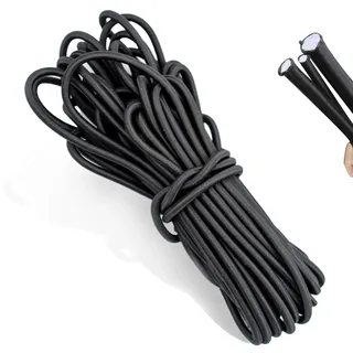 10m x 4mm Gummikordel, Gummiseil Expanderseil, Planenseil UV Beständigkeit Bungee Cord, Gummiband Rund, Schwarzes Gummiband Elastisches Nylonband, für Plane/Anhängerplane/Sonnensegel/Zelte/Banner