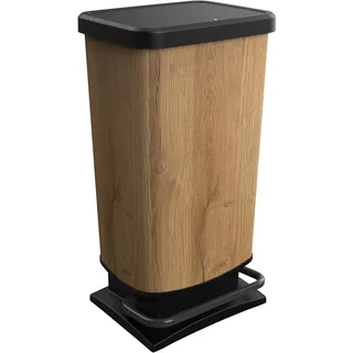 Rotho Paso Mülleimer 40l mit Deckel, Kunststoff, Holz, 40l (35.3 x 29.5 x 67.6 cm)