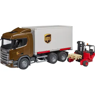 Bruder Scania Super 560R UPS Logistik-LKW mit Mitnahmestapler