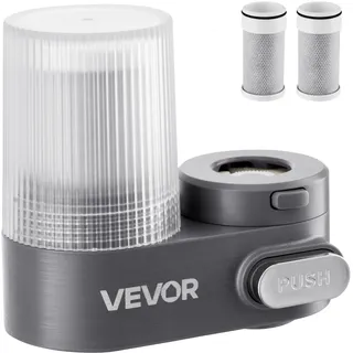 Vevor Wasserfilter zur Wasserhahnmontage, vertikaler Wasserreiniger für Spülbecken, Kohlefaserfilter mit 3 Filtern entfernt Chlor & Blei, für die meisten Küchen- oder Badezimmerarmaturen, grau