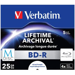 Verbatim M-Disc BD-R mit 25 GB - 4-fache Brenngeschwindigkeit - langlebige Blu-Ray Disc - 5 Stück