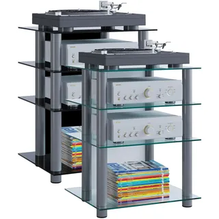 VCM Bilus Rack Schrank Phono Regal 70 x 59 x 48 cm Klarglas/Aluminium