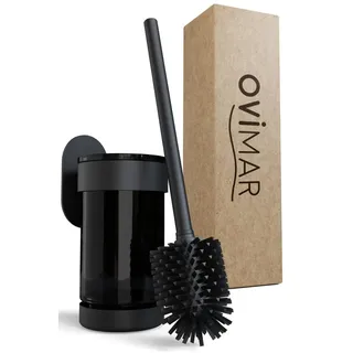 ovimar Toilettenbürste Finnkona schwarz mit Silikonborsten und Glas-Bürstenhalter