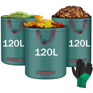 Flintronic Gartenabfallsack, Gartensäcke für Gartenabfälle 3X 120l, Grünschnittsäcke faltbar, Garten Sack Laubsack Abfallsack für Gartenabfälle Grünschnitt Laubabfall