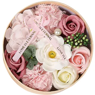Blumenseife in Geschenkbox Set, ausgefallene Seifen für Frauen Rosen Seife Blumen Box Runde Bad Blumen Box für Frauen Hochzeit Valentinstag, StyleB