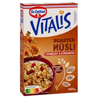 Dr. Oetker Vitalis Roasted Müsli Cranberry Kürbiskern: Geröstetes Müsli mit getrockneten Cranberries, 8er Packung (8 x 501g)